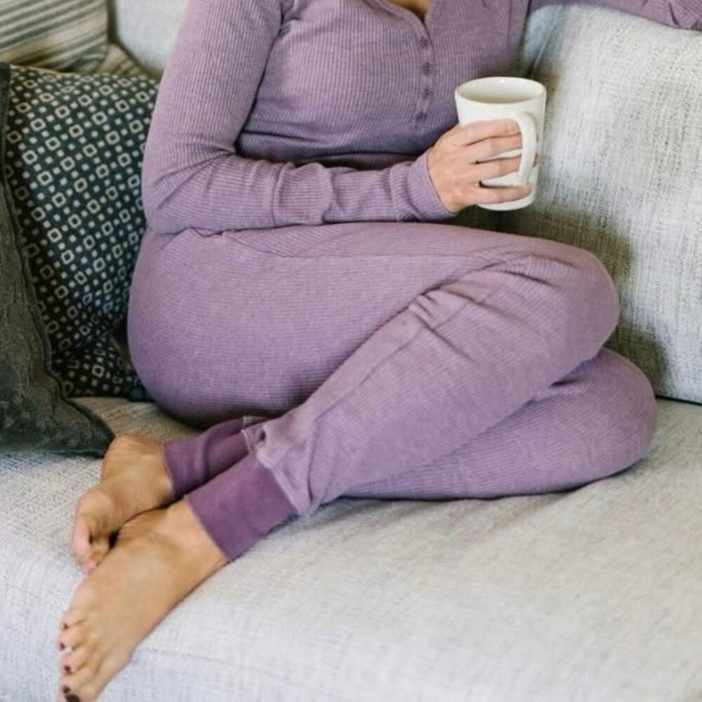 Zyia Dont Wake Me Up Lilac Thermal Waffle Knit Joggers Pants Loungewear M New